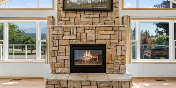 Image 2: 2 close up of fireplace and view