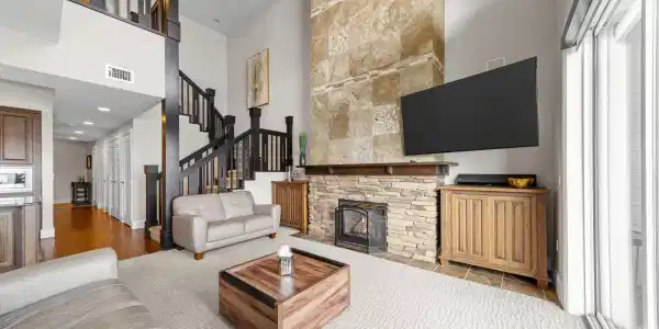 Image 3: Living with rock fireplace