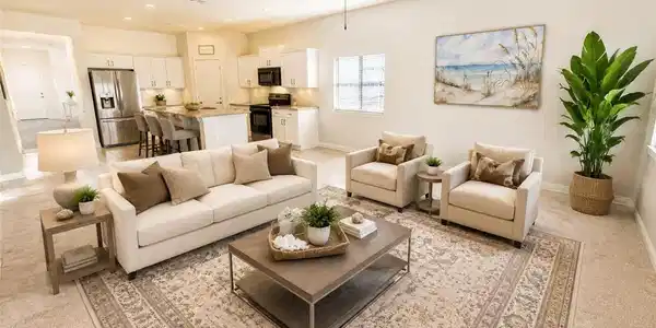 Image 2: An inviting open-concept living area with a bright