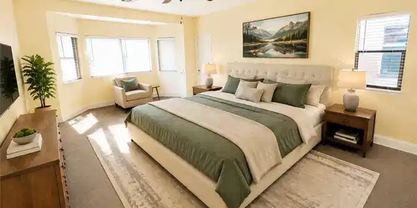 Image 4: Natural light floods this spacious bedroom, offeri