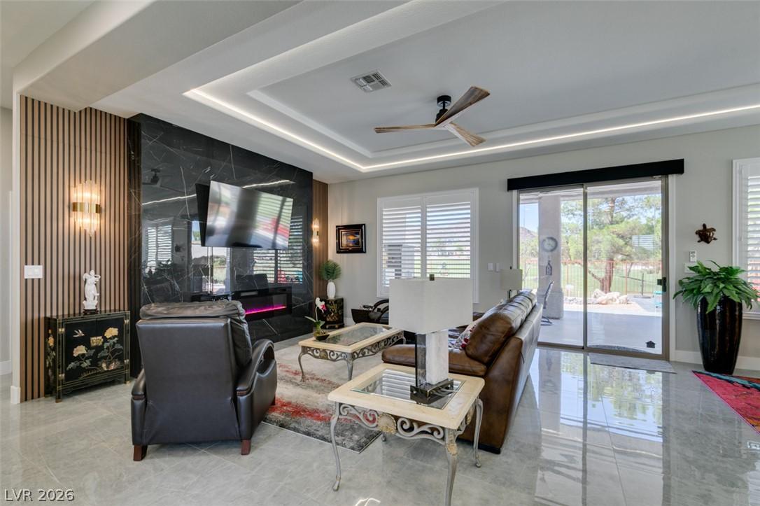Image 4: Coffered ceiling and recessed lighting illuminates