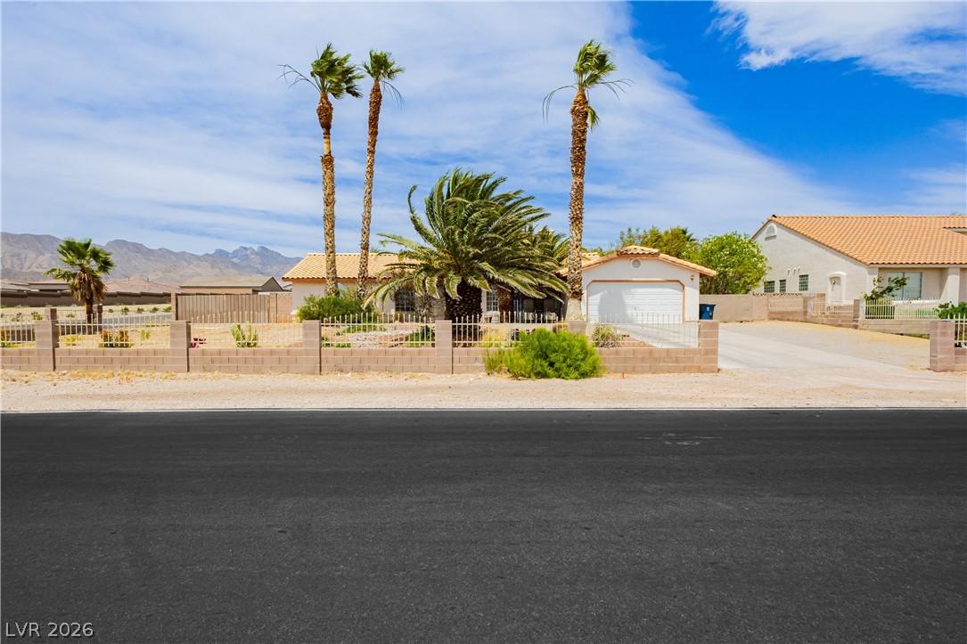 Image 2: A desert oasis with swaying palms, mountain vistas