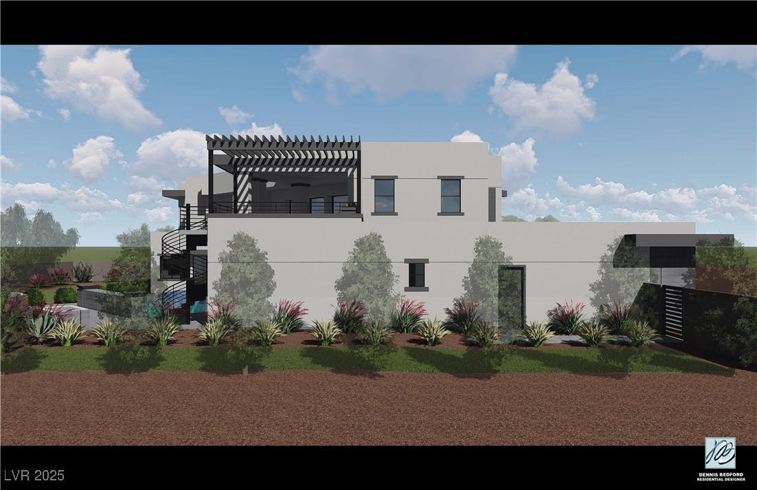 Image 3: Contemporary home with a front yard, and a balcony