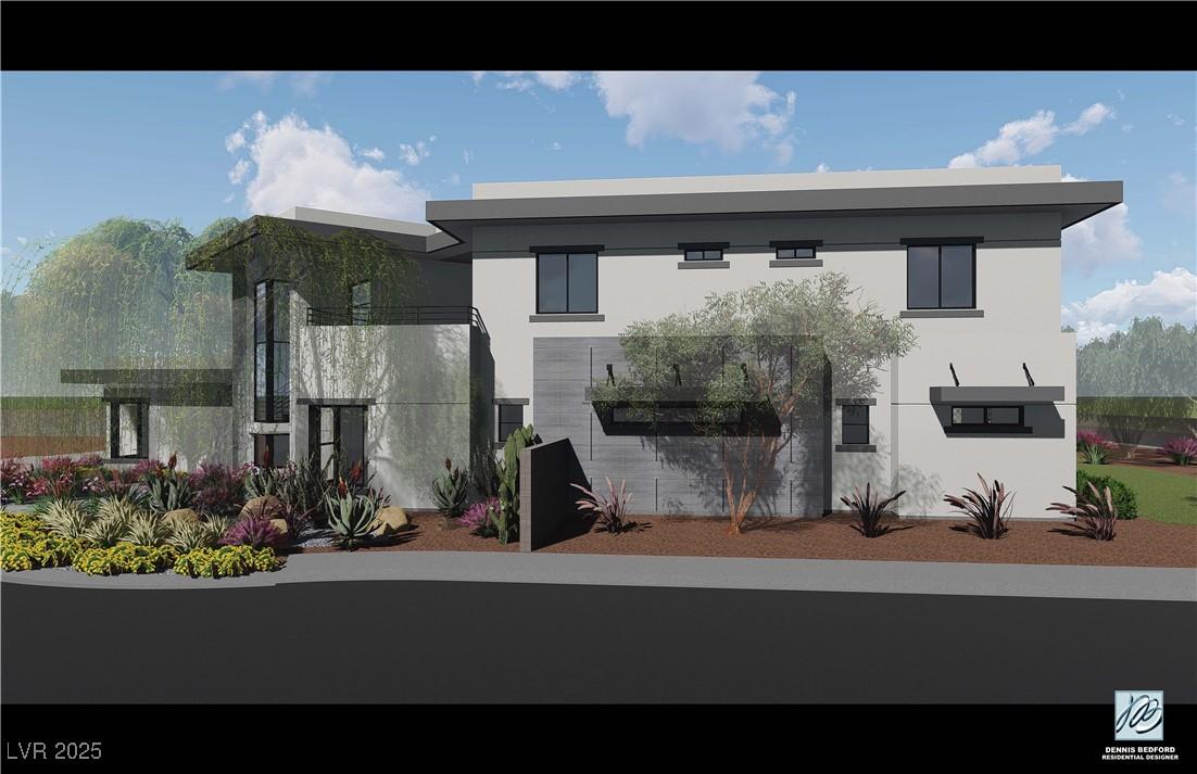 Image 4: Contemporary home with a front yard, and a balcony