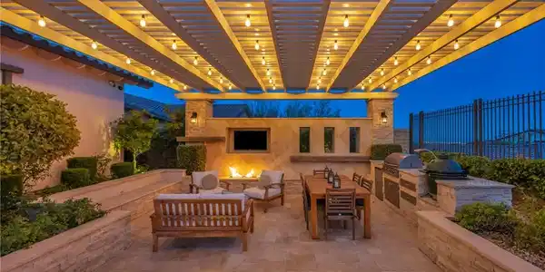 Image 3: An inviting outdoor living space features an impre