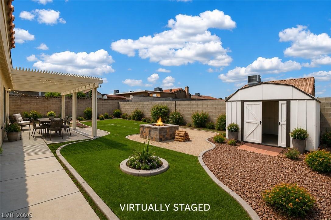 Image 4: Backyard offers a covered patio, fire pit, RV Park