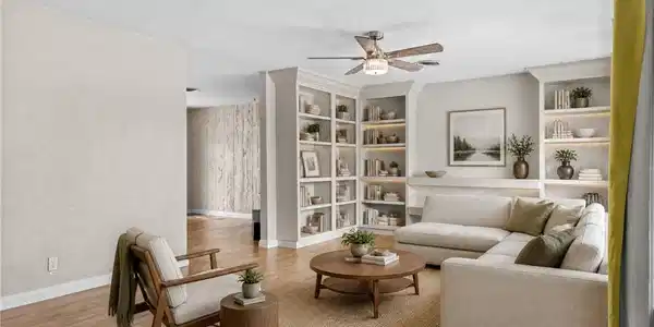 Image 2: **Virtually Staged** Custom built-in shelving and