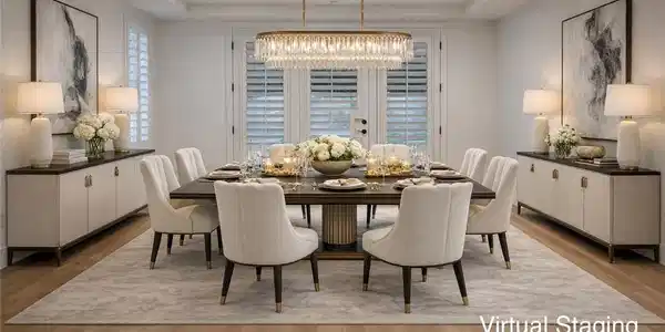Image 4: Virtual Staging:Dining room with light wood finish
