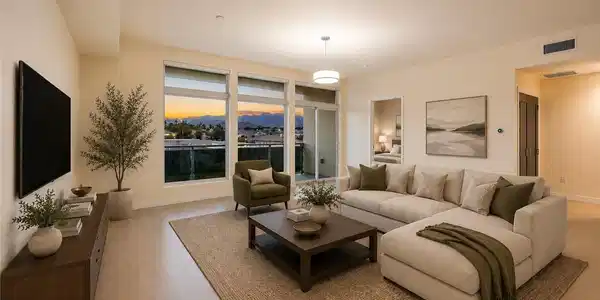 Image 4: City lights glimmer beyond the windows of this inv