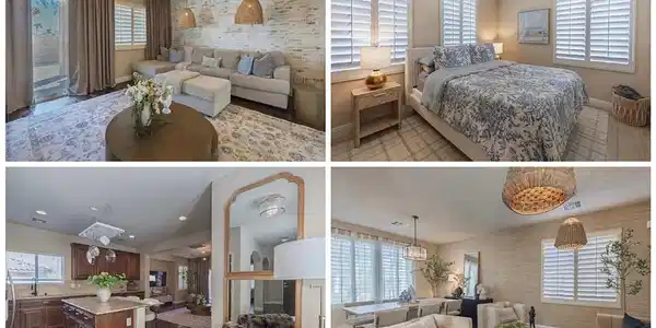 Image 4: Gleaming hardwood floors and a massive brick accen