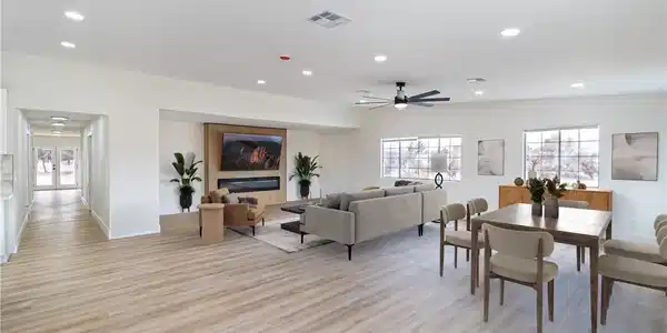Image 2: Dining space with baseboards, recessed lighting, v