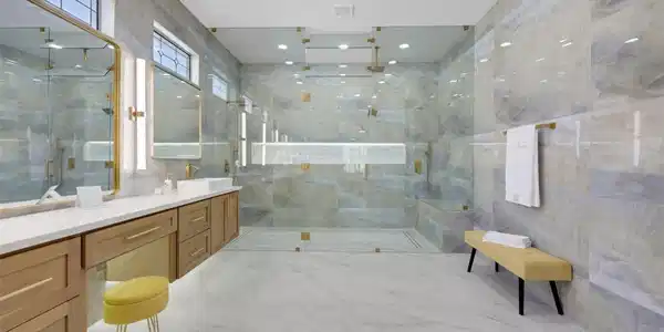 Image 3: Gleaming marble flooring and a massive glass-enclo