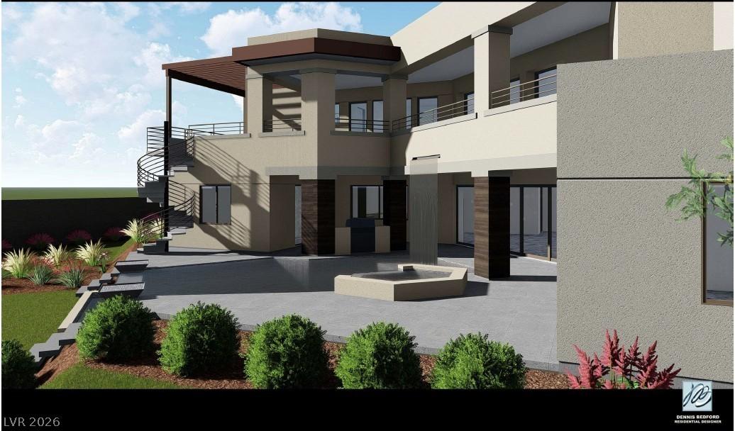 Image 4: Exterior Rear Rendering of view of home with pool