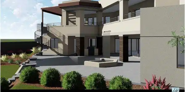 Image 4: Exterior Rear Rendering of view of home with pool