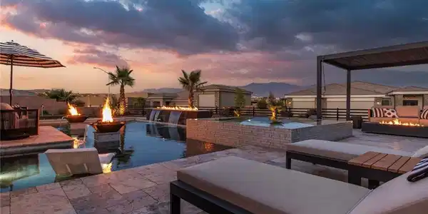 Image 4: An inviting outdoor oasis with a sparkling pool, f