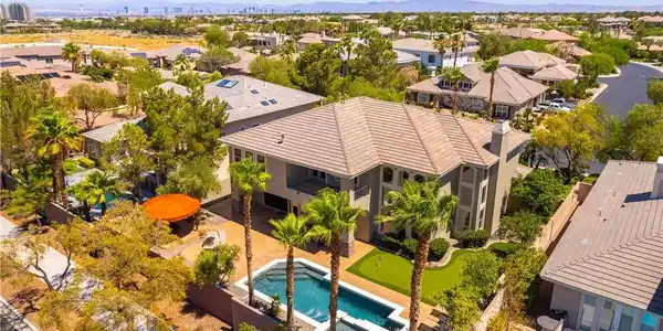 Image 2: Outdoor Living! An aerial perspective reveals a pr