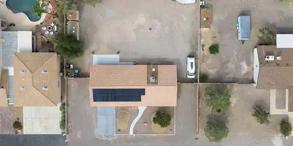 Image 2: An aerial perspective showcases the spacious lot l