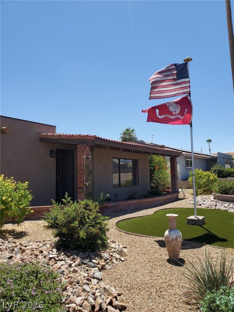 Image 2: A desert-friendly landscape with a flag pole and l