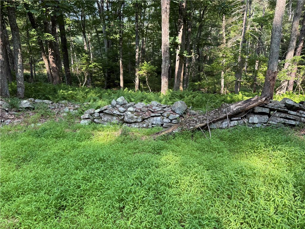 Image 4: Mature trees and a rustic stone wall frame this pr
