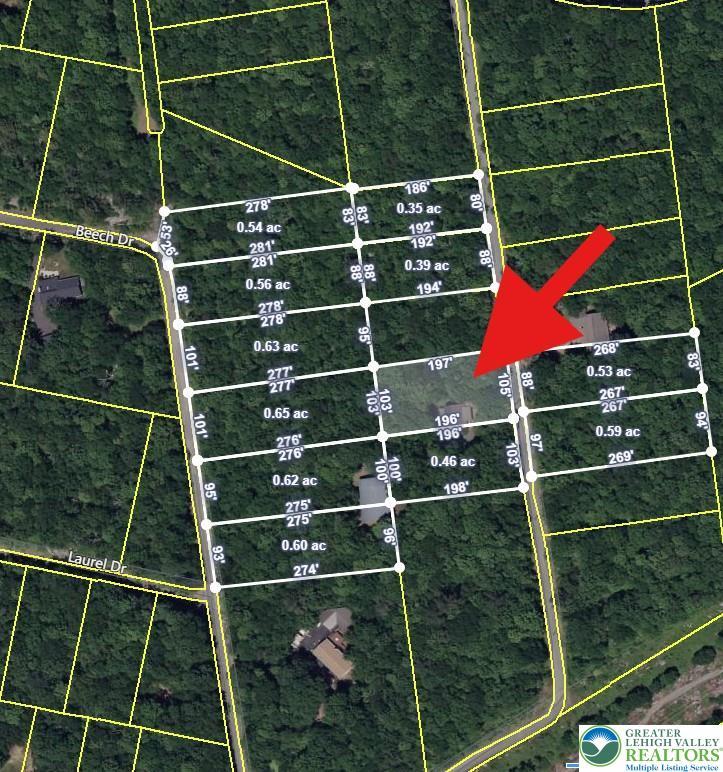 Image 2: Arrow shows Log Cabin Location.  All highlighted l