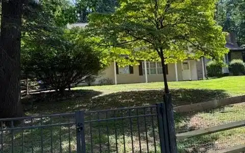Image 3: Mature trees and a robust fence enclose this prope