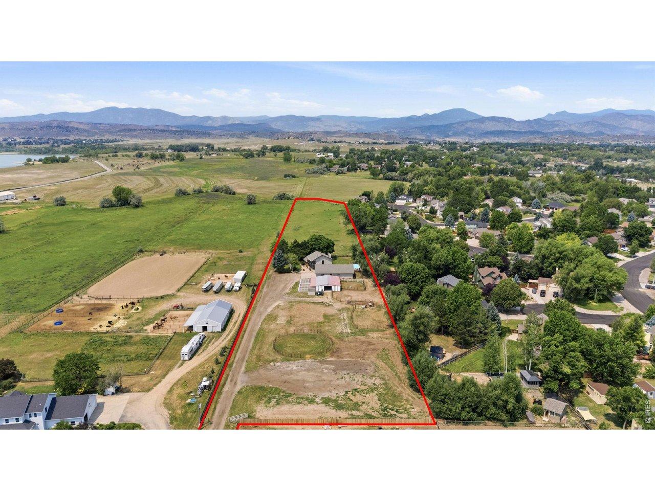 Image 2: Full aerial of Northern Colorado hobby farm showing lot boundaries with room to grow Image 2: Full aerial of Northern Colorado hobby farm showing lot boundaries with room to grow
