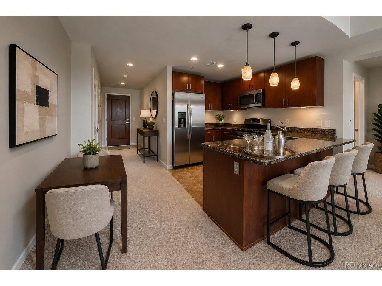 Image 4: Kitchen Counter Bar And Dining Area - Virtually Staged