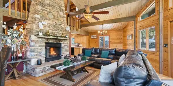 Image 2: Massive Stone Fireplace Image 2: Massive Stone Fireplace
