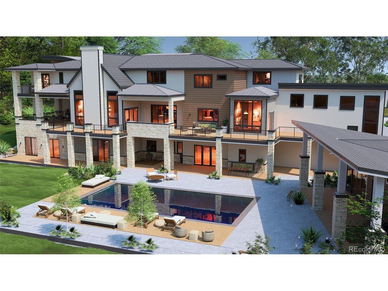 Image 1: Rendering of stunning new custom estate showcasing resort style living, expertly crafted by Flatiron Development & Custom Homes.