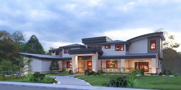 Image 3: Rendering of stunning new custom estate showcasing resort style living, expertly crafted by Flatiron Development & Custom Homes.