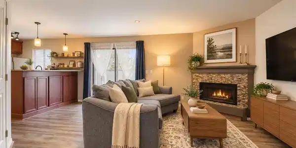 Image 2: Virtually Staged Living Room Open to Kitchen Image 2: Virtually Staged Living Room Open to Kitchen