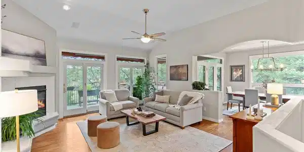 Image 2: A grand living area welcomes you upon entry to the dining space and expansive deck Image 2: A grand living area welcomes you upon entry to the dining space and expansive deck