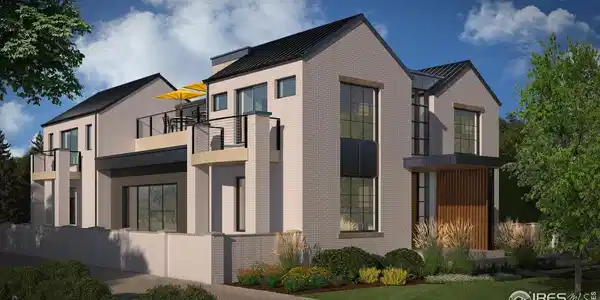 Image 2: Western view of the home showcasing private decks on the upper level with a culminating rooftop deck for enjoying views of the front range. Image 2: Western view of the home showcasing private decks on the upper level with a culminating rooftop deck for enjoying views of the front range.