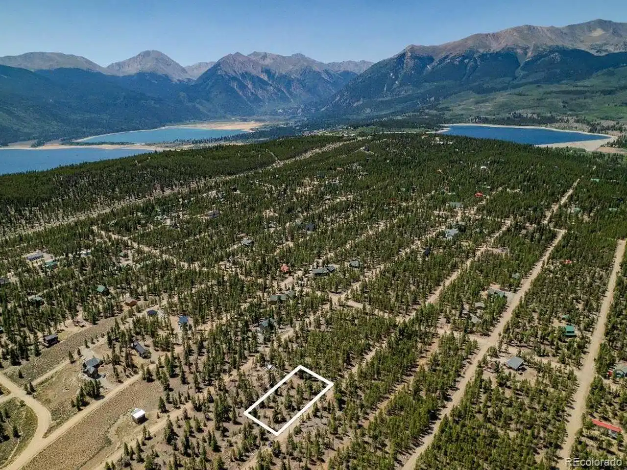 Image 1: Arial view with Twin Lakes and Independence Pass as backdrop. Lot lines are approximate Image 1: Arial view with Twin Lakes and Independence Pass as backdrop. Lot lines are approximate