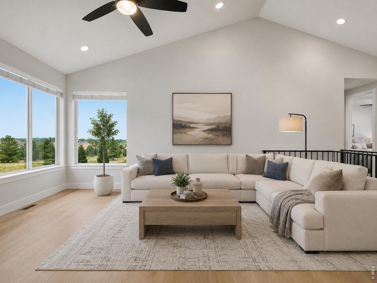 Image 4: Beautiful Engineered Hardwood and Vaulted Ceilings create a peaceful space and did I mention the views of the Front Range stretch all the way to Wyoming (Virtually staged) Image 4: Beautiful Engineered Hardwood and Vaulted Ceilings create a peaceful space and did I mention the views of the Front Range stretch all the way to Wyoming (Virtually staged)