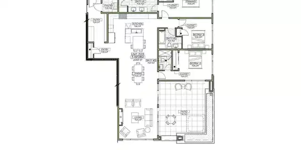 Image 2: Residence 203 features three bedrooms, 3 bathrooms, open living space, and private deck that faces southwest, towards Peak One.