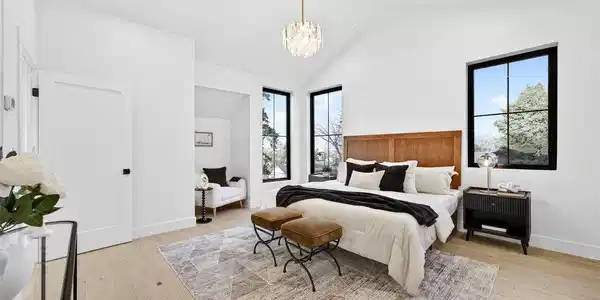 Image 3: Sun drenched primary bedroom with vaulted ceilings Image 3: Sun drenched primary bedroom with vaulted ceilings