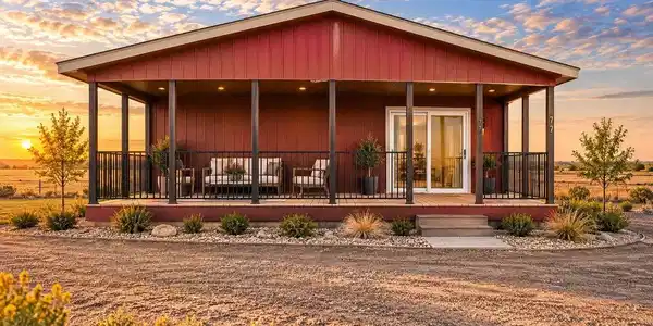 Image 2: Exterior - Striking sunset view showcases the covered porch Image 2: Exterior - Striking sunset view showcases the covered porch
