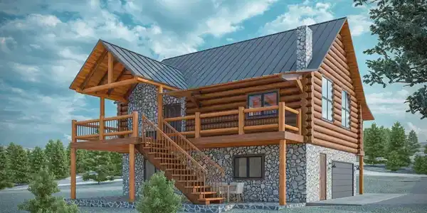 Image 3: Rendering of Cabin for the lot -Back Image 3: Rendering of Cabin for the lot -Back