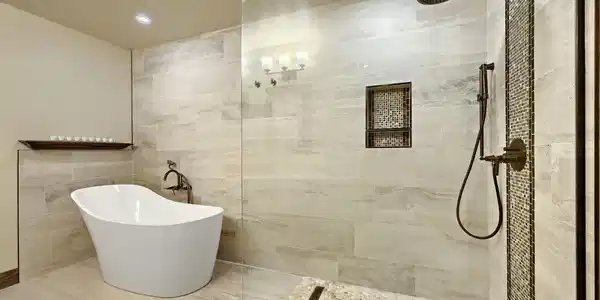 Image 3: Primary bathroom with heated floors, soaking tub, and shower. Image 3: Primary bathroom with heated floors, soaking tub, and shower.
