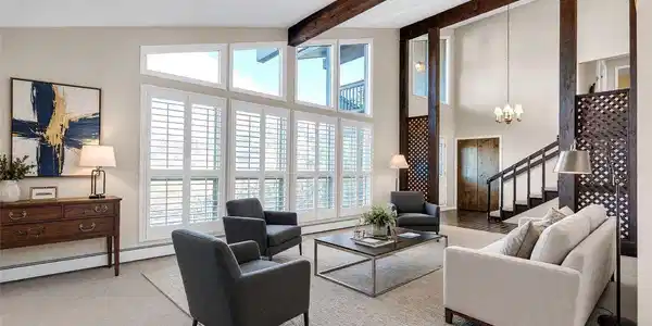 Image 2: Virtually staged. Living room reimagined with current architectural details! Image 2: Virtually staged. Living room reimagined with current architectural details!