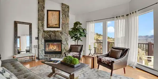 Image 2: Cozy fire. Mountain views. Image 2: Cozy fire. Mountain views.