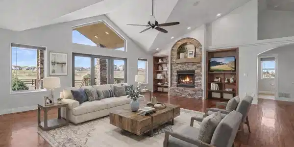 Image 2: Virtually Staged - Stunning Great Room, Vaulted Ceilings, Solid Wood Floors, Windows of Natural Light, Gas Fireplaces, Built-In Bookshelves Image 2: Virtually Staged - Stunning Great Room, Vaulted Ceilings, Solid Wood Floors, Windows of Natural Light, Gas Fireplaces, Built-In Bookshelves