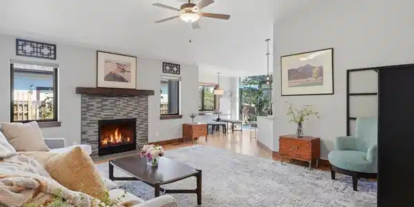 Image 2: Open floor plan-Living room with vaulted ceiling and skylight Image 2: Open floor plan-Living room with vaulted ceiling and skylight