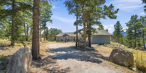 Image 2: Mature trees frame the entrance to the flat driveway