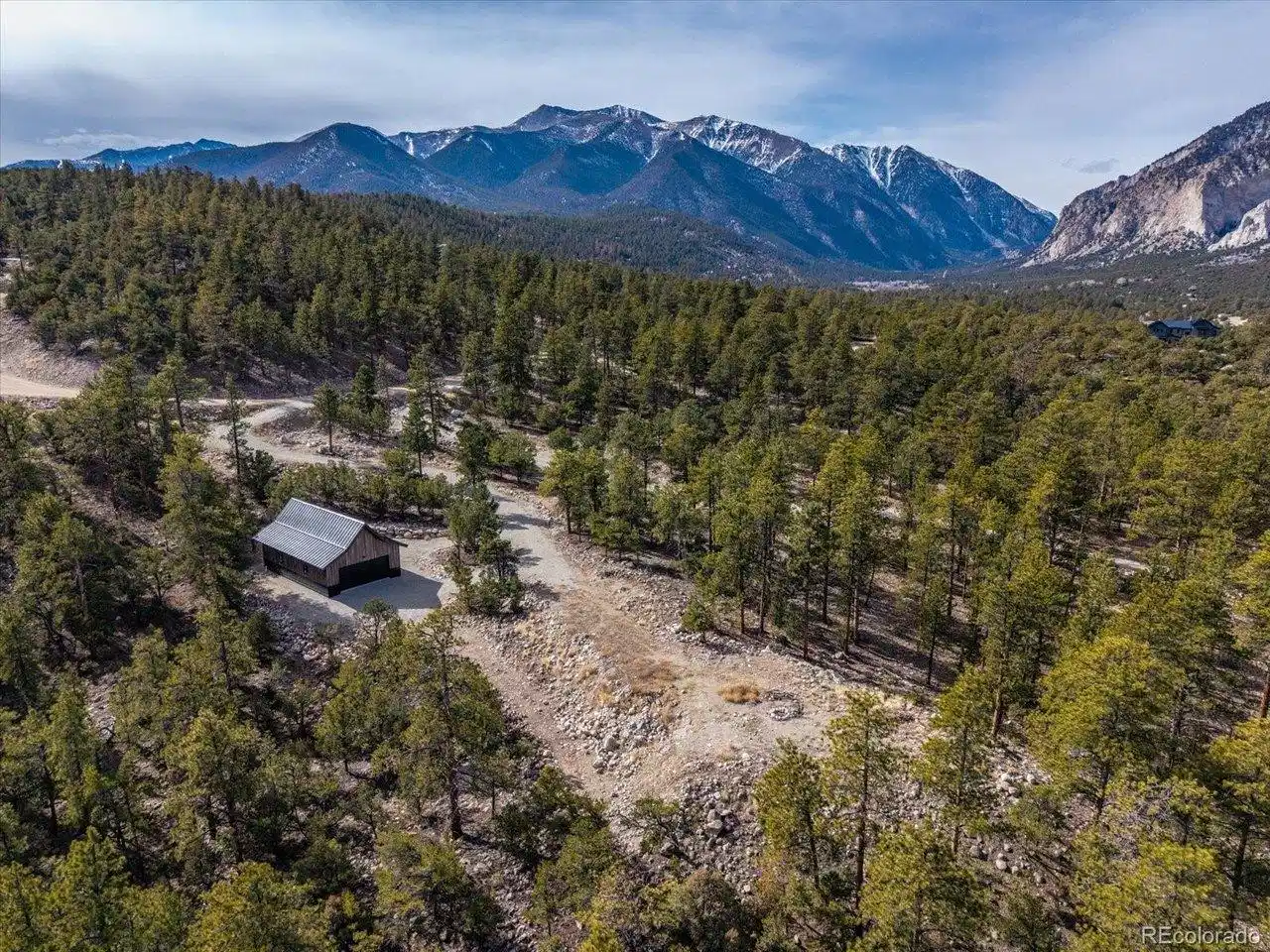 Image 1: Garage and building site with views up Chalk Creek and Mount Antero Image 1: Garage and building site with views up Chalk Creek and Mount Antero