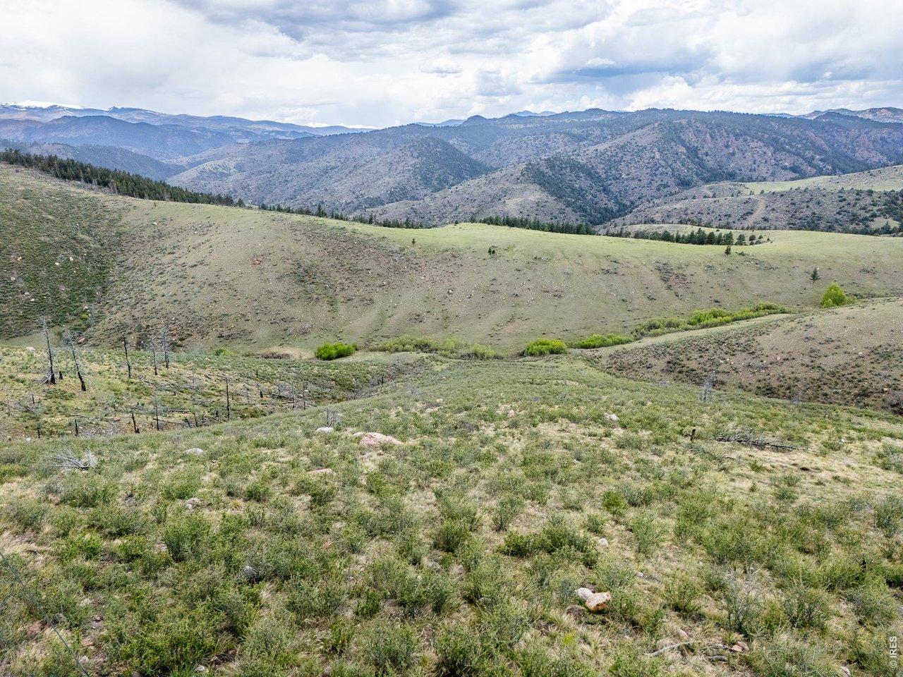 Image 1: Valley and Ridge View - Green slopes and a winding drainage line create depth Image 1: Valley and Ridge View - Green slopes and a winding drainage line create depth