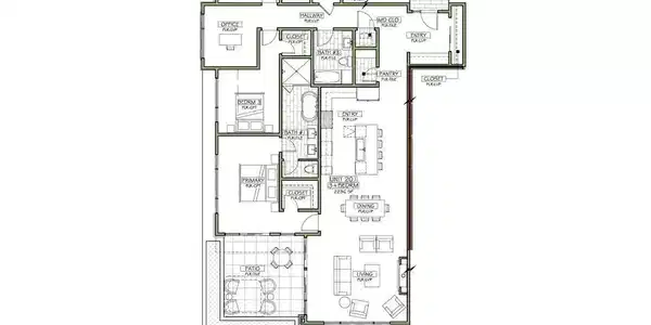 Image 4: Residence 201 features three bedrooms, 3 bathrooms, an office, and private deck that faces Main Street.