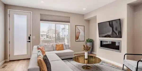 Image 4: Open living space with tons of natural light, gas fireplace & more (virtually staged) Image 4: Open living space with tons of natural light, gas fireplace & more (virtually staged)