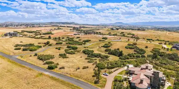 Image 2: Aerial of paved private road and meadow homesites with foothill views to the west Image 2: Aerial of paved private road and meadow homesites with foothill views to the west
